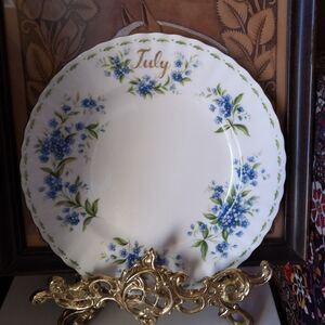 Royal Albert July "Forget-Me-Not" Floral Plate with Blue and Green Accents